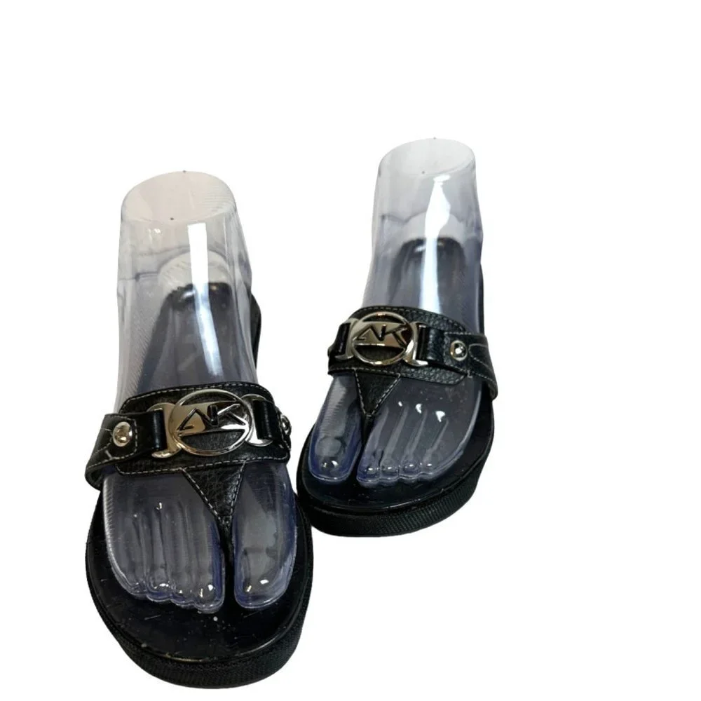 Anne Klein Sports Womens Thong Open Toe Sandals Black Size 7.5 Eur 38 Sku 2506